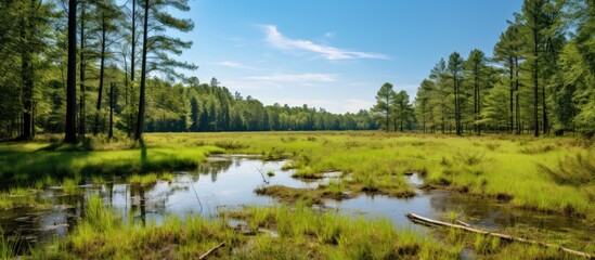 Swamp by the trail. Creative banner. Copyspace image
