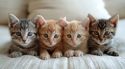 Cute puppies   kittens peek behind banner on white background for vet clinic or pet supplies ad