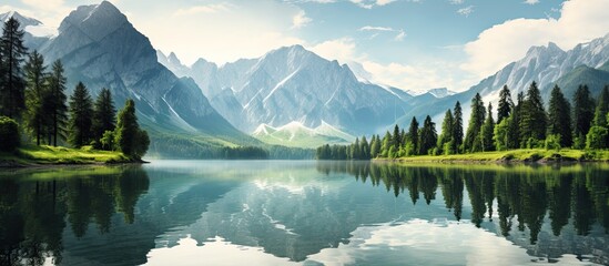 Water on the lake in the mountains. Creative banner. Copyspace image