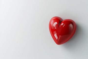 Shiny red heart on white background symbolizing love and affection