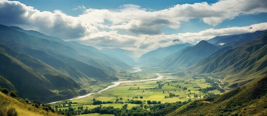 morning view in the valley. Creative banner. Copyspace image