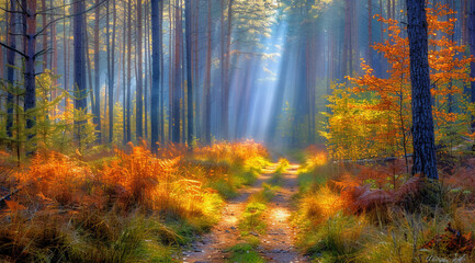 Fototapeta premium autumn forest in autumn