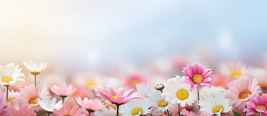 Background of beautiful flowers Slose up Panorama. Creative banner. Copyspace image