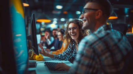 Obraz premium Successful Business Team Reacting to Positive Results.