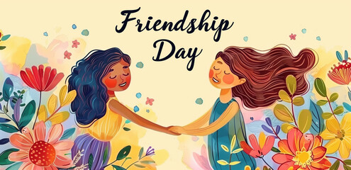 Illustration of Friendship Day with Two Girls Holding Hands.