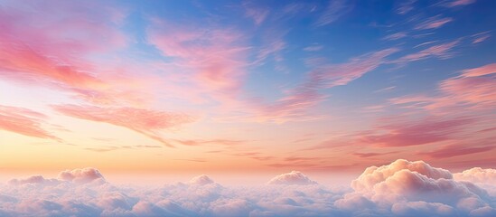 Fototapeta premium Landscape with the beautiful sky and cloud on sunset and background. Creative banner. Copyspace image
