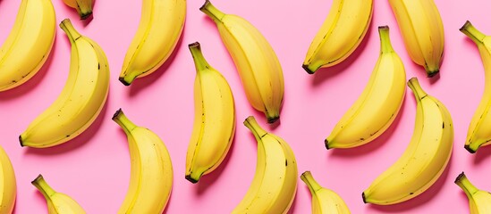 Seamless pattern of yellow bananas on a pink background Banana print. Creative banner. Copyspace image - Powered by Adobe