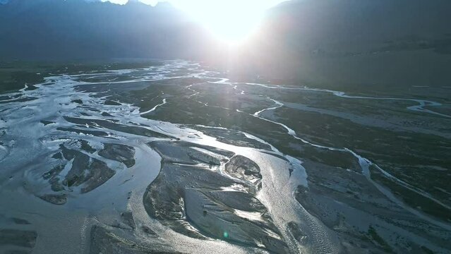 Majestic Zanskar Mountain Valley at Sunset from drone