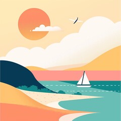 Naklejka premium Nature Landscape Summer Poster Set with Travel Illustrations