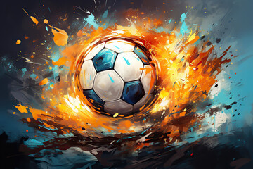 Fototapeta premium generated illustration of moving soccer ball around splash