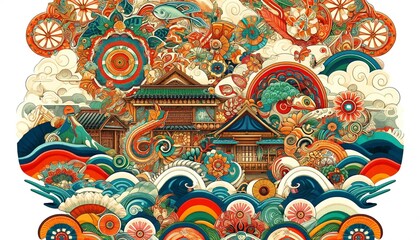 Ryukyu Bingata Vibrant Textile Art - Generative AI