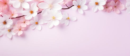 Fototapeta na wymiar White flowers with pink beautiful. Creative banner. Copyspace image