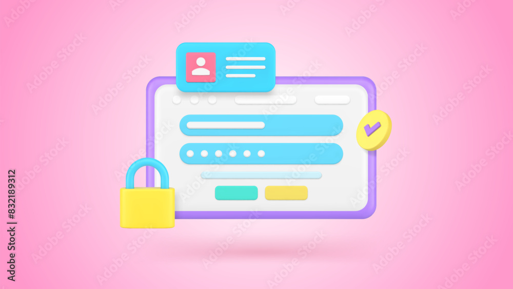 Poster personal data security web access password protection internet browser lock 3d icon realistic vector