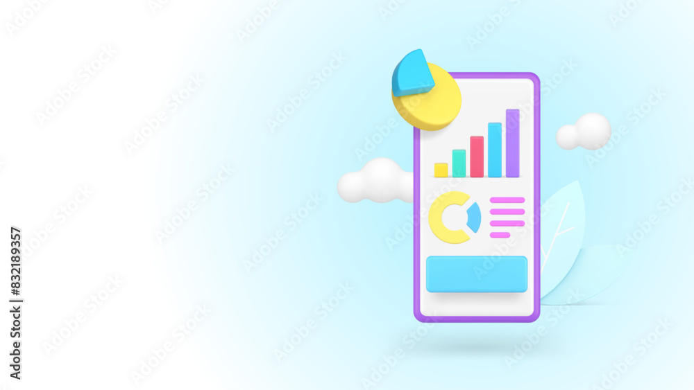 Poster business analyzing graph diagram workflow statistic chart smartphone app 3d icon realistic vector