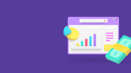 Financial profit make money success strategy business analyzing browser workflow 3d icon vector