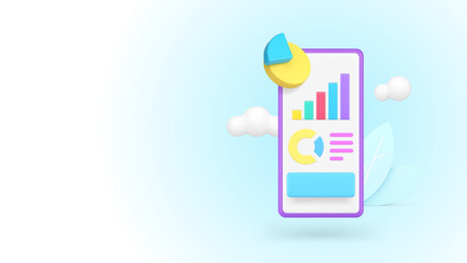 Business analyzing graph diagram workflow statistic chart smartphone app 3d icon realistic vector