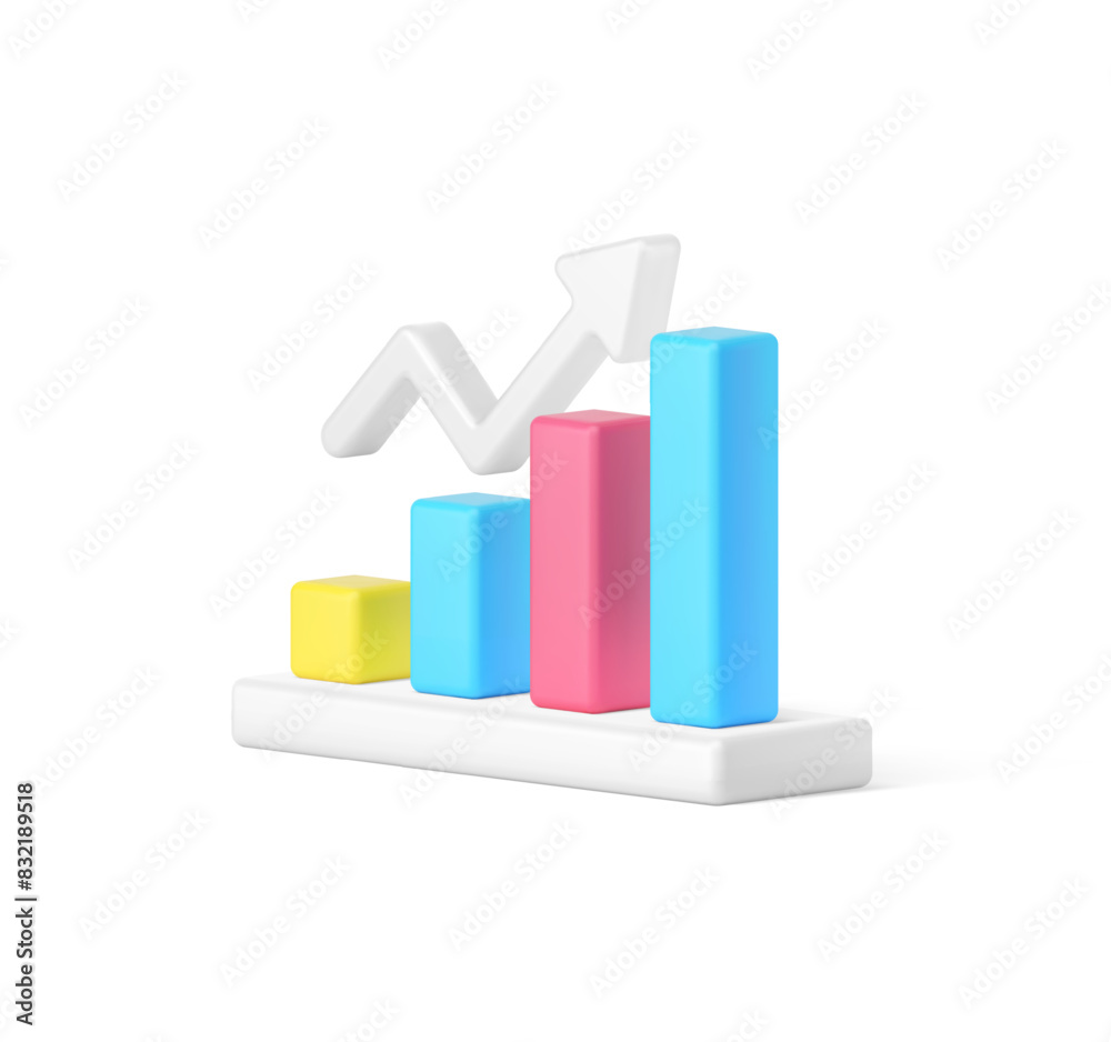 Poster data analyzing bar graph dynamic up arrow business statistic increase 3d icon realistic vector