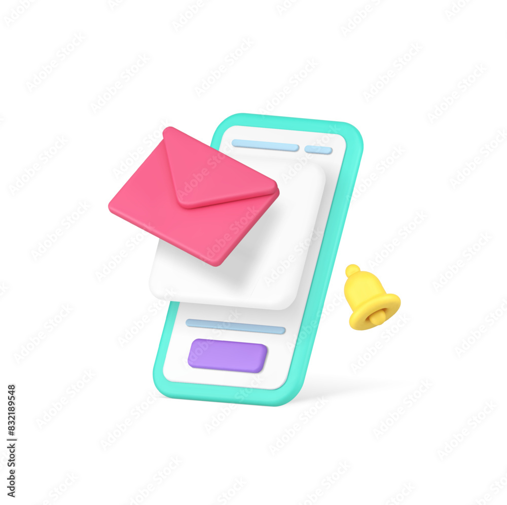 Poster electronic mail incoming message inbox mailbox sound alert smartphone application 3d icon vector