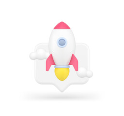 Business startup launching rocket quick tips start targeting marketing solution 3d icon vector