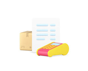 Online shopping cargo delivery invoice payment order purchase receipt 3d icon realistic vector