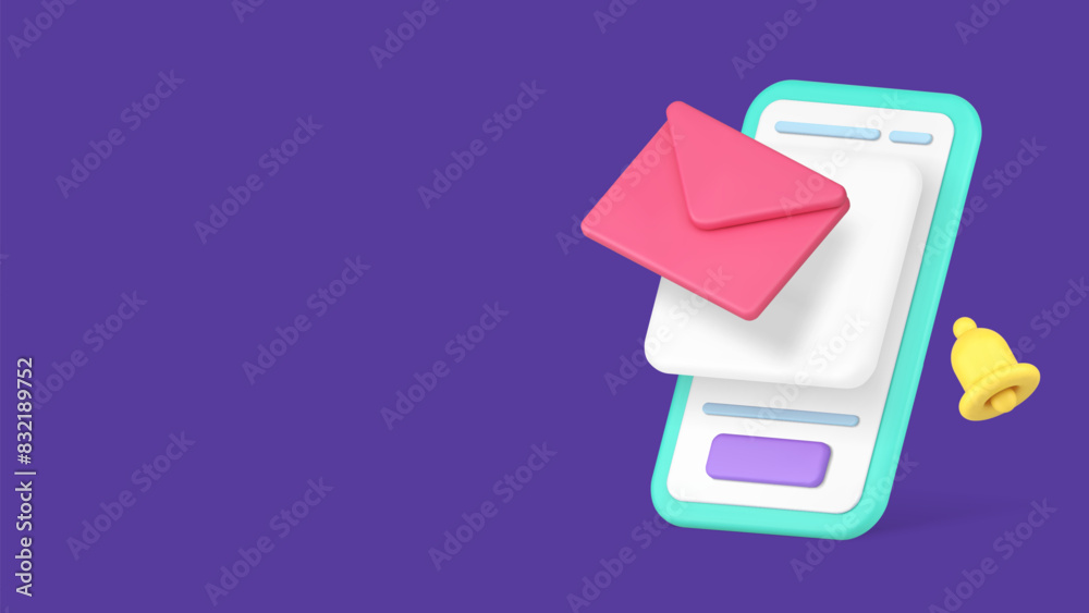Poster electronic mail incoming message inbox mailbox sound alert smartphone application 3d icon vector