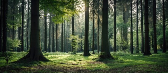 Trees in the forest nature. Creative banner. Copyspace image
