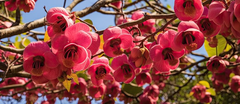 Sala or Cannon Ball Cannon Ball Tree Sal Tree Cannonball flower Couroupita guianensis. Creative banner. Copyspace image