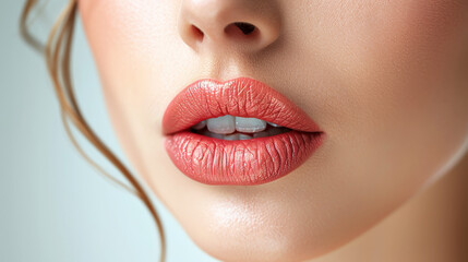 Close-up of perfect Beautiful plump lips on a woman's face.