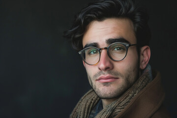 Obraz premium Portrait of a handsome young man with spectacles and thoughtful expression