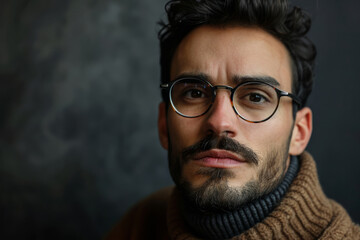 Fototapeta premium Portrait of handsome man in spectacles with serious expression