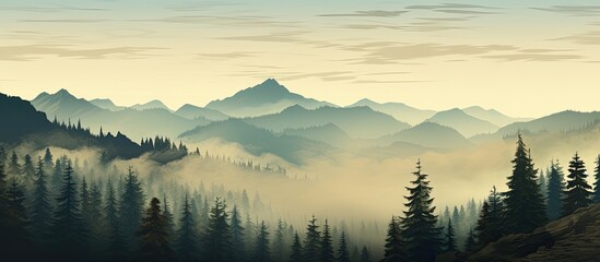 Trees on the mountain. Creative banner. Copyspace image