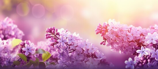 Obraz premium Lilac blossom in spring scene Spring blooming lilac flowers Lilac flowers. Creative banner. Copyspace image