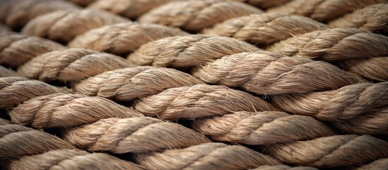 Fototapeta premium Close view on the old knotted rope. Creative banner. Copyspace image