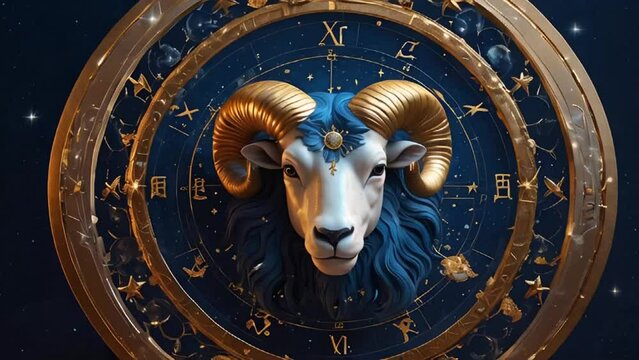 Zodiac sign Aries golden on a dark background horoscope