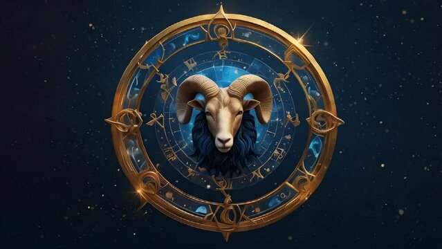 Zodiac sign Aries golden on a dark background horoscope