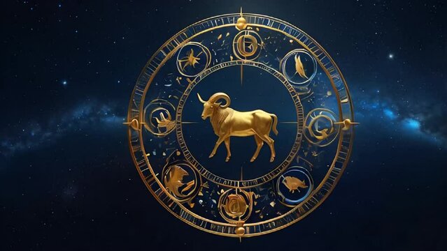 Zodiac sign Aries golden on a dark background horoscope