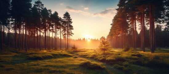 panorama of the forest with the setting sun. Creative banner. Copyspace image - Powered by Adobe