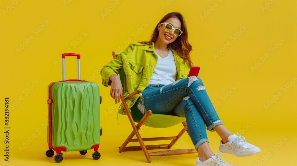 Poster The woman with green suitcase