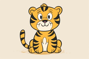 Adorable Cartoon Tiger Cub Sitting with Smile - Cute, Playful, Child-Friendly Illustration. Tiger Day
