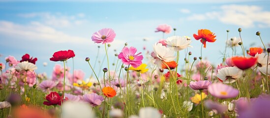 Field fresh flowers in summer Close up. Creative banner. Copyspace image