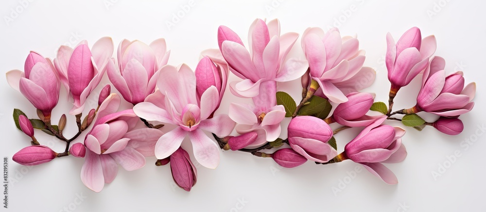 Aufkleber ice cream cone with spring pink magnolia flowers composition on white background minimal spring conc