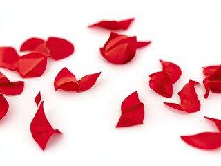 Isolated set of red rose petals against a transparent backdrop.