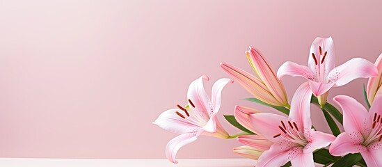 Pink Lilies Just In Bloom. Creative banner. Copyspace image