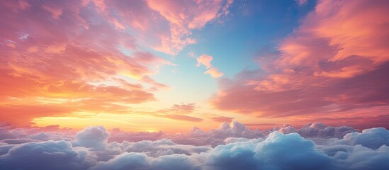 Obraz premium colorful dramatic sky with cloud at sunset. Creative banner. Copyspace image