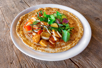 Big Pancake Dutch Holland Netherlands BBQ Greens Chicken Meat Pepper Tomato