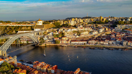 Old town of Porto at river Douro, Portugal aerial photo 15 may 2024 year. 