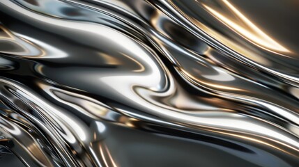 Abstract background with liquid metal texture. Dark metallic silver backdrop with lights reflection