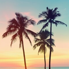 Naklejka premium Vertical Summer Beach Background with Palm Tree Silhouettes