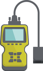 Vector illustration of a yellow digital multimeter with a connected probe, isolated on white