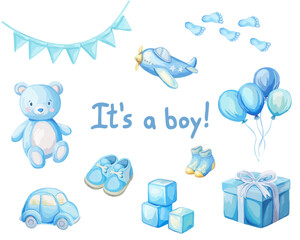 It's a boy set baby elements in watercolor